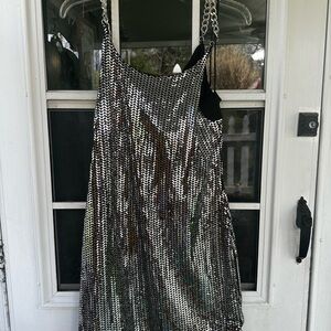 Silver Chain Strap Sequin Dress